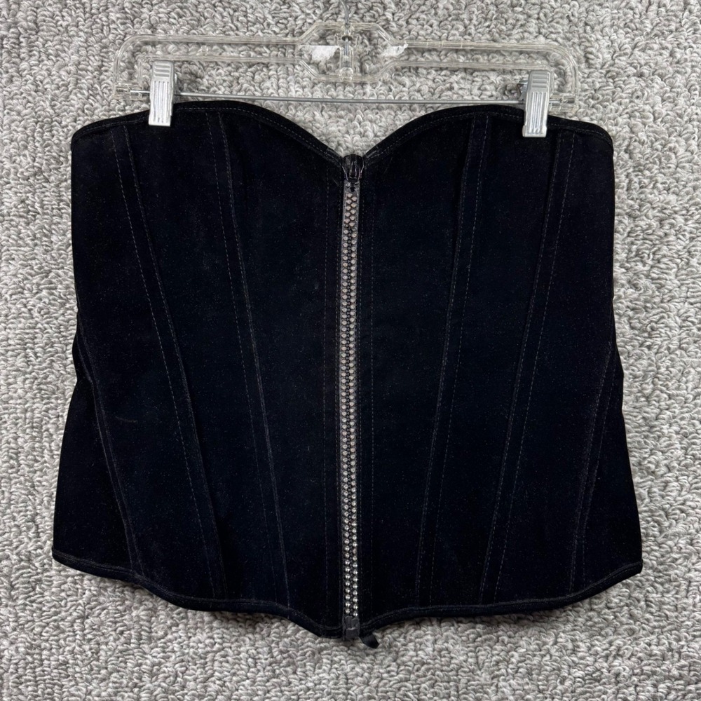 Frederick's of Hollywood Corset Top Black Velvet Bustier Rhinestones Womens 38